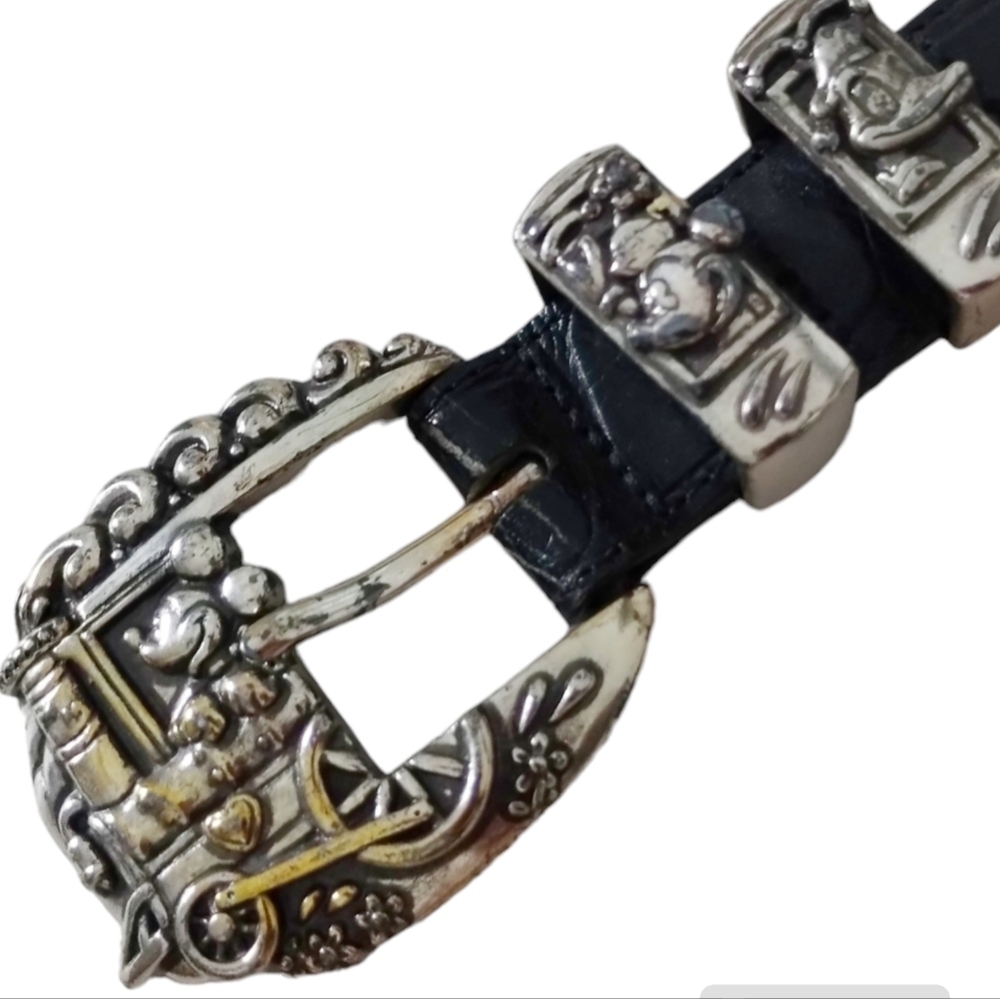 Brighton Disney‎ Mickey & Co Black Leather Croc Print Belt size 28